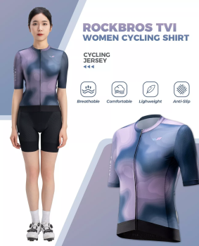 Preview: ROCKBROS | TVI Damen Kurzarm Rennrad-Trikot – Atmungsaktives Radtrikot mit Reißverschluss für den Sommer